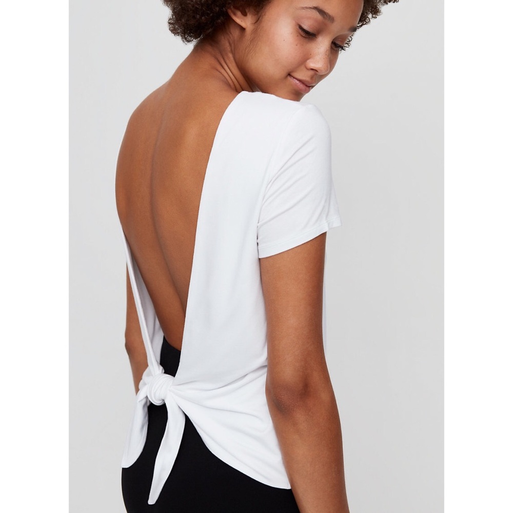 White Babaton open back/ tie back short sleeve top